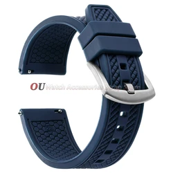 Premium Universal Diving Silicone Watch Strap - Waterproof Sports Quick Release Bracelet - 22mm (Blue - Silver)