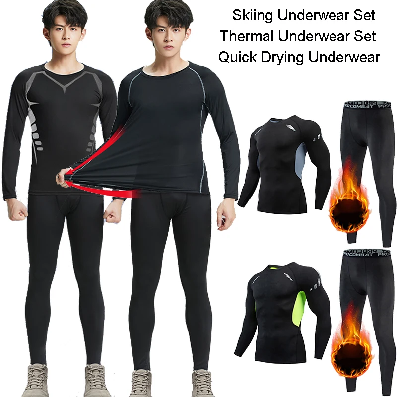

Ski Thermal Underwear Men Set Winter Warm Compress Long Johns Quick Dry Base Layering Set Fleece Motorcycle Skiing Base Layer