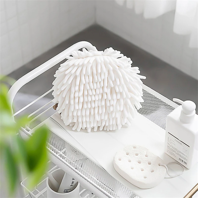 Hand Towels for Bathroom Decorative Set 2-Pack Chenille Hanging Hand Towel  Ball Microfiber Fluffy Absorbent Soft Small Bath Towel with Loop for  Kitchen Washstand or Powder Room. 