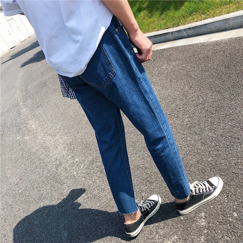 Hong Kong Style 2022 Fashion Casual Trendy Wild Ankle Length Pants Korean Slim Feet Jeans Summer New Casual Harem Pants Men