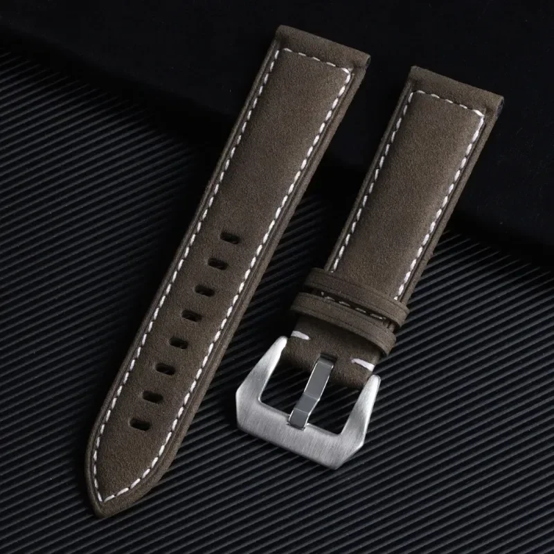 Vintage Matte Polished Genuine Leather Watch Strap - Blue Brown Bracelet