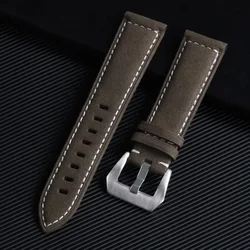 Vintage Matte Polished Genuine Leather Watch Strap - Blue Brown Bracelet - 22mm (Matte - Dark Brown)