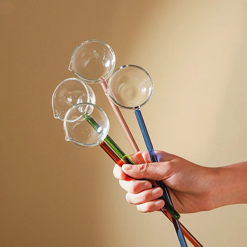 Transparent Glass Spoon Creative High Temperature Resistant Colorful Long Handle Soup Ladle Household Kitchen Spoons gold spoon set glass dessert spoon
