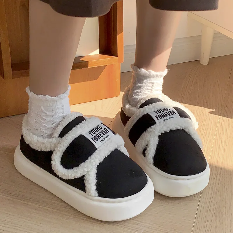 Warm Cotton Slippers Women Men Winter Platform Shoes Soft Plush Thick Sole Couples Indoor Home Floor Footwear With Heels 5