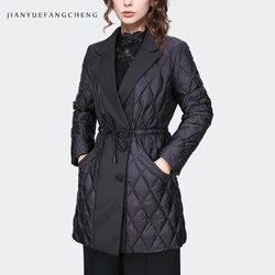 Fashion Lapel Collar Women Winter Down Jacket Mid-length Trench Coat Warm Thickened White Duck Down Padded Puffer Coat Parkas