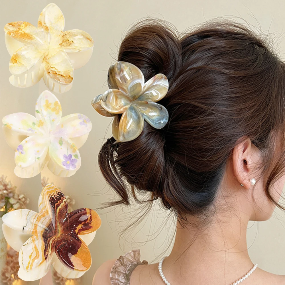 Mode Frauen Drucken Haar Krallen Urlaub Böhmen Ei Blume Haar Clips Krabben Barrettes Mädchen Große Haarnadeln Haar Zubehör