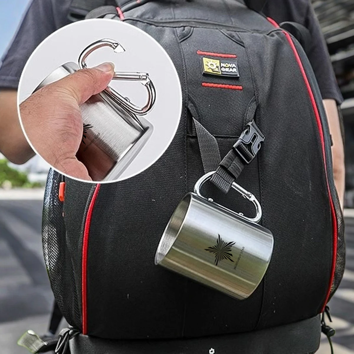 220/300ml Camping Travel Stainless Steel Cup Portable Coffee Tea Mug With Carabiner Handle Outdoor Hiking Drinkware