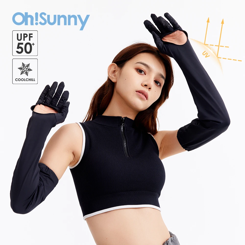 

OhSunny Summer Outdoor Anti-UV Empty Palm Long Gloves UPF50+ Sun Protection Adjustable Coolchill Sleeves Driving Cycling