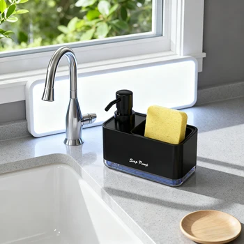 ที่จ่ายสบู่เหลวสำหรับห้องครัว, ที่จ่ายสบู่เหลวในครัวพร้อมที่วางฟองน้ำ, ที่วางฟองน้ำพร้อมปั๊มสบู่ 2