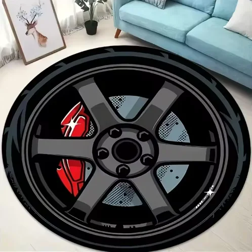 Car Rug Fashion Wheels Printing Round Carpet Living Room Bedroom Kitchen Floor Mat Soft Circle Rug Living Room Decoration Carpet
