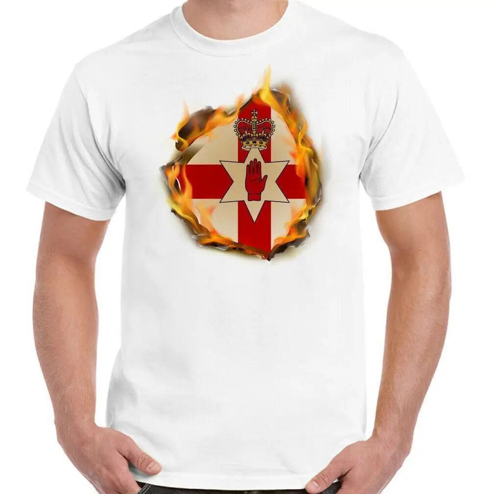 T-Shirt Nord Irlanda Bandiera Fiamme N.Irlandese Ulster Banner San Patricks Day