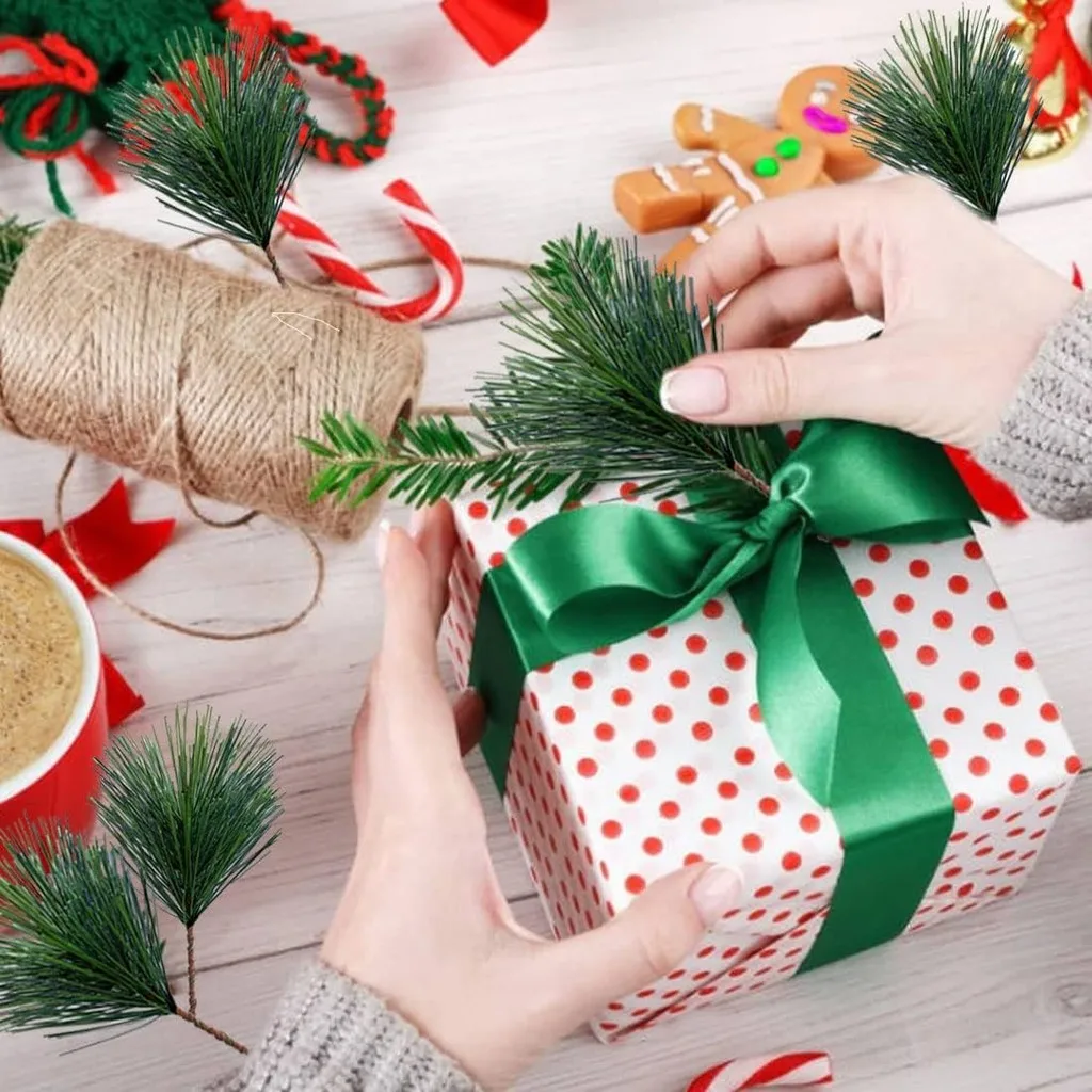 Artificial Green Pine Needle Picks for Festive Christmas and Holiday Decor (10-100pcs)