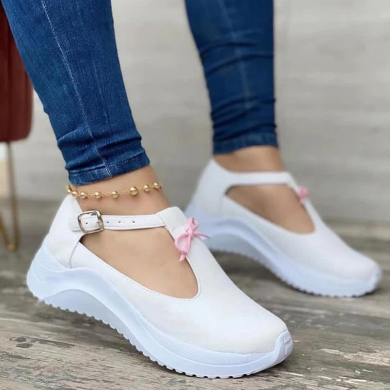 women's vulcanize shoes good 2022 New Fashion Breathable Mesh Round Toe Bow Thick Sole Sneakers Women's Large Lightweight Wedge Heel Casual Sneakers Women best women's vulcanize shoes