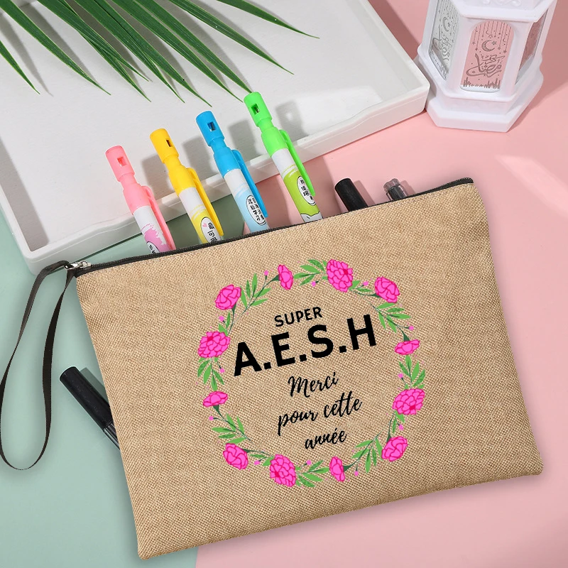Printed Makeup Bag Women Linen Zipper Pouch Travel Toiletry Organizer School Pencil Storage Bags
