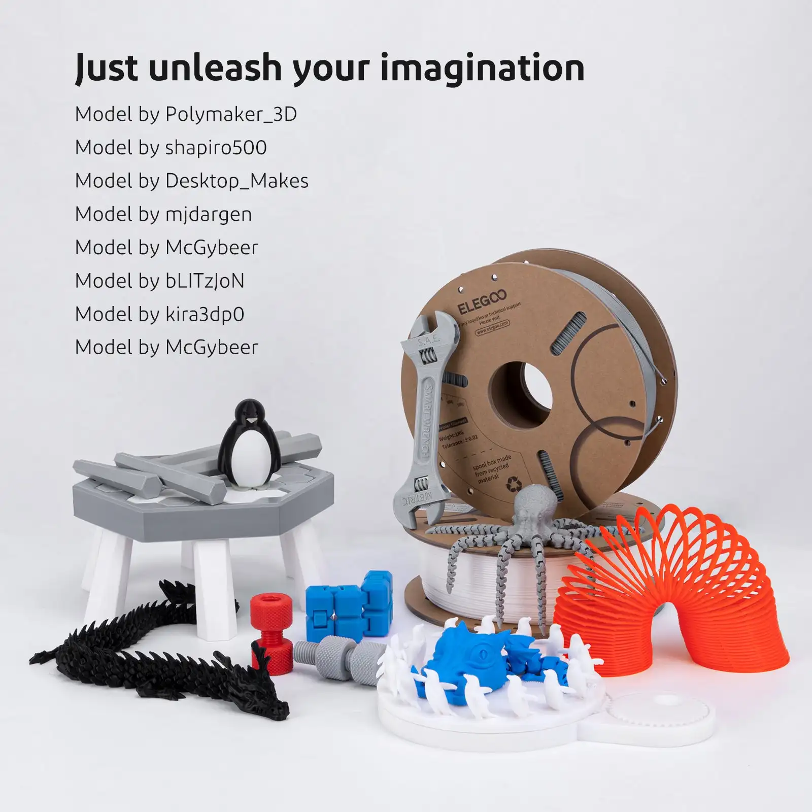 ELEGOO 1kg 1.75mm PLA Filament Plastic 3D PLA for 3D Printer Consumables Material for NEPTUNE 3 PRO FDM 3D Printer - 3