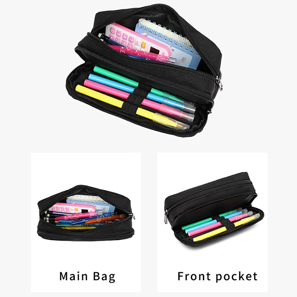 Simple Nylon Large Capacity Double Layered Stationery Box Portable Student Stationery Bag Multi-functional pencil case