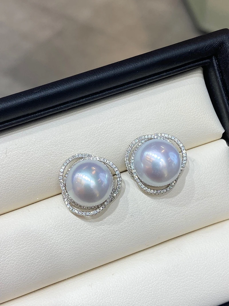 KUGG PEARL 18k White Gold Earrings 12-13mm Natural Australian White Pearl Stud Earring Luxury Diamond Jewelry for Women 5 KUGG PEARL 18k White Gold Earrings 12-13mm Natural Australian White Pearl Stud Earring Luxury Diamond Jewelry for Women - Image 5