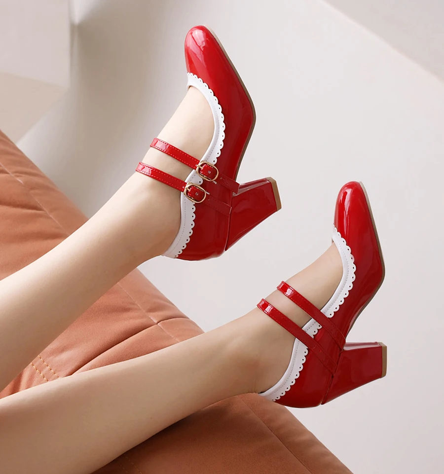 Zapatos Mujer Charol ENWIND Mujer Punta Cuadrada Zapatos Mary Jane