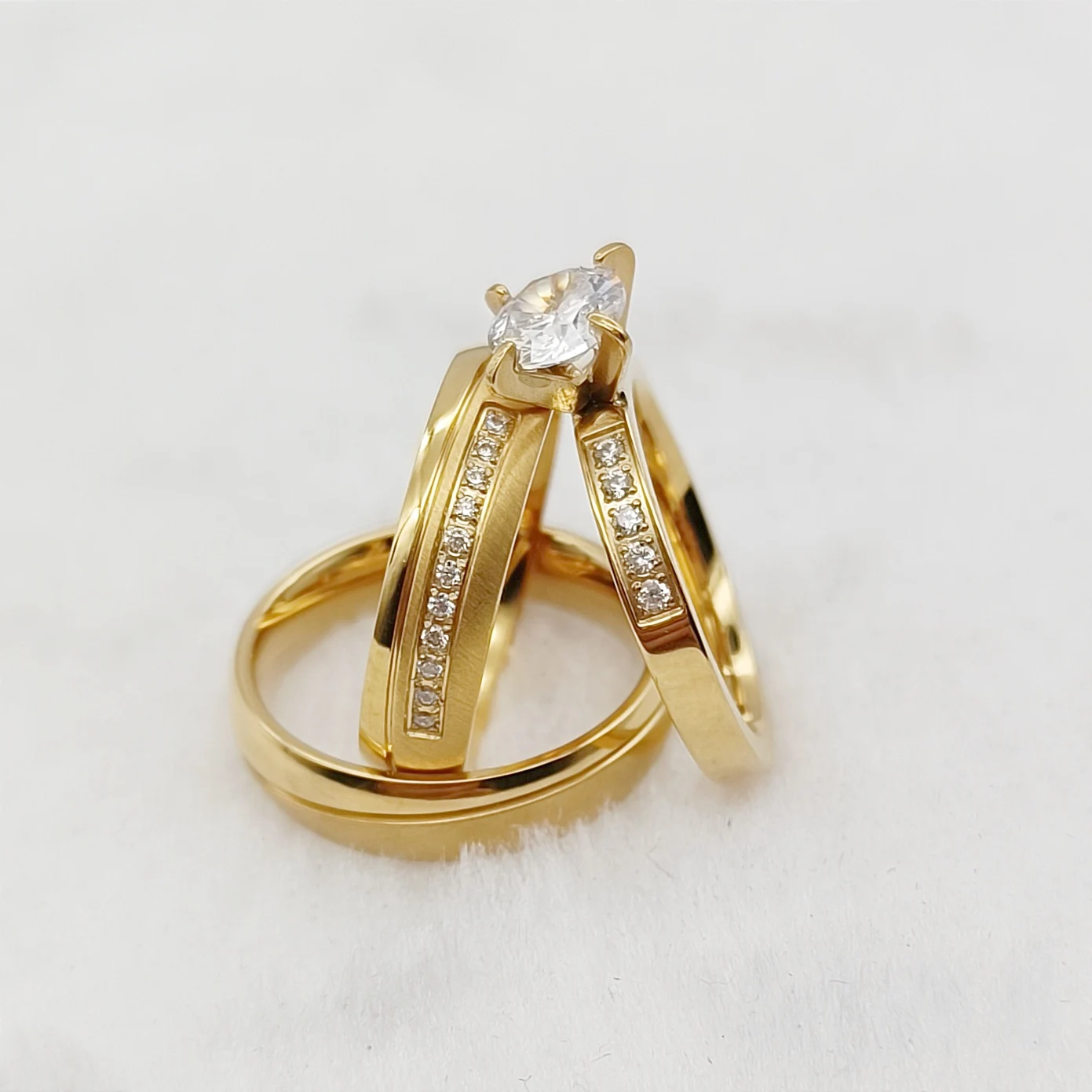 3pcs Wedding Engagement Rings Bridal Set for Men Women Cz