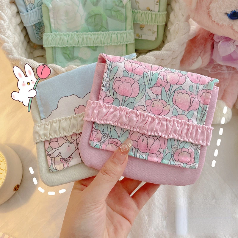 

Lovely Sanitary Napkin Storage Bag Portable Cosmetic Storage Bag Flower Pattern Purse Pouch Case Travel Storage Organization