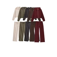 Autumn new women's clothing European and American style loose zipper hooded pilot jacket with tie up wide leg casual pants set