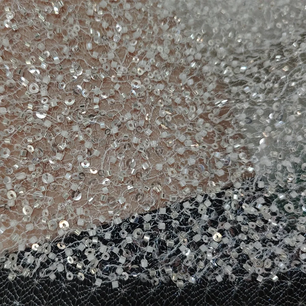 Weißer Perlen-Pailletten 3D-Spitzenstoff, Spitzen-Netzstoff, Hochzeitskleid, DIY Brillante Braut, RS4836