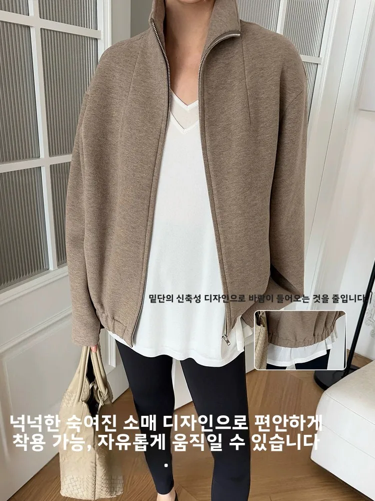 여성용 양면 플리스 재킷 스탠드 칼라 두꺼운 스포츠 스웨트셔츠 겨울 루즈핏 지퍼 포켓 따뜻한 여행용