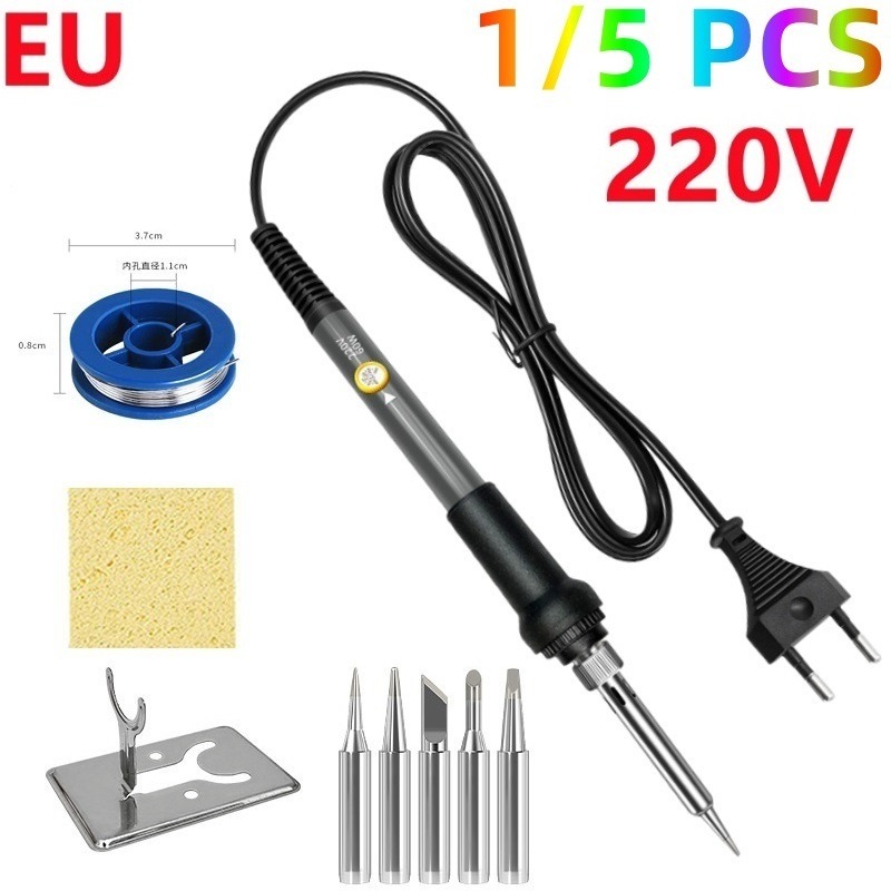 1/5pcs 60W Adjustable Temperature Electric Soldering Iron EU 220V  Welding Iron Rework Station Heat Pen Tips DIY for Repairing