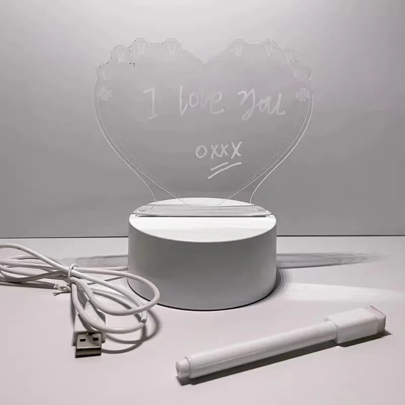 교사 선물 3 D 작은 밤 램프 지우기 메모장 귀여운 테이블 헤드 아크릴 빛나는 메시지 보드 발렌타인 선물