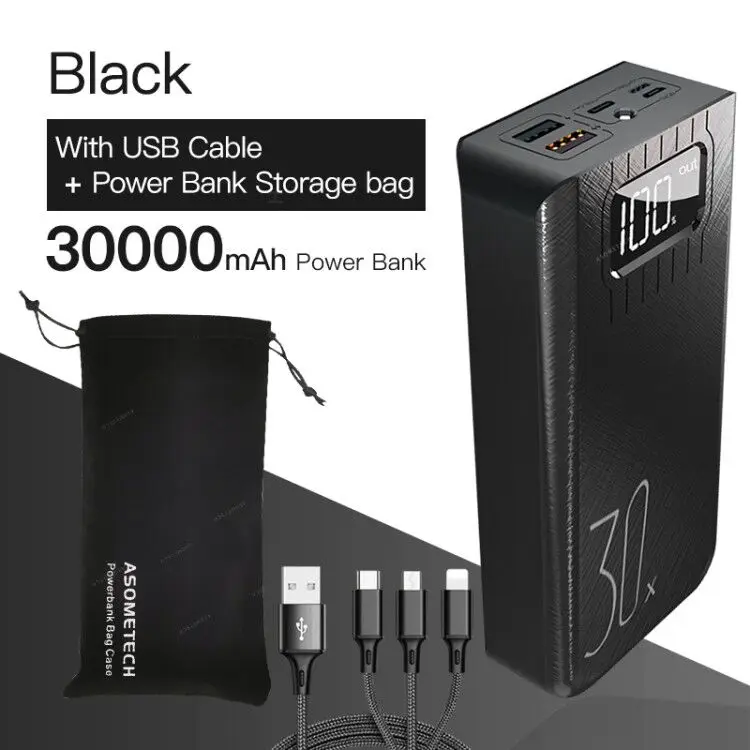 mini power bank Power Bank 30000mAh TypeC Micro USB C Powerbank LED Display Portable External Battery Charger 30000 mAh For iPhone Xiaomi Tablet power bank 20000mah Power Bank