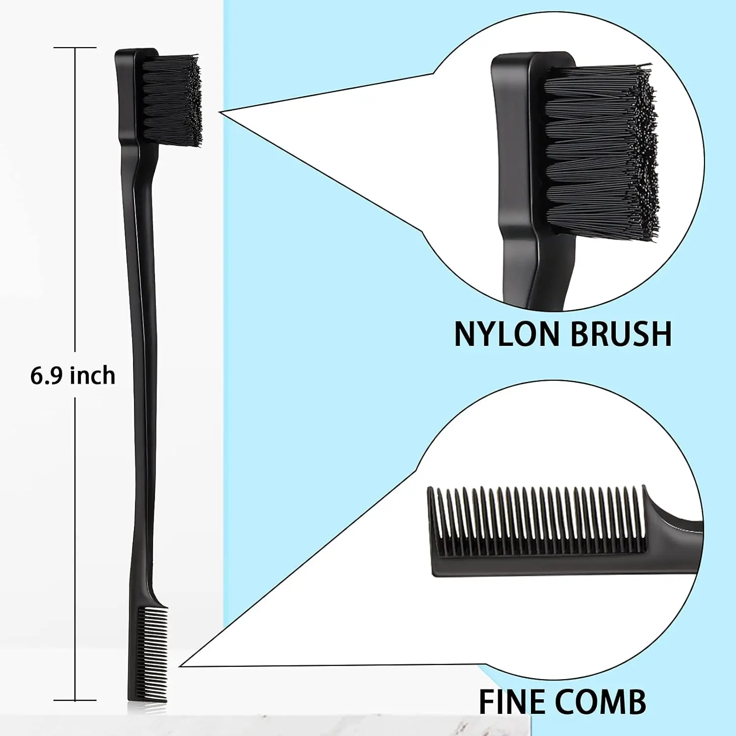 3 Pcs Slick Back Hair Brush Set Bristle Hair Brush Edge Control Brush Teasing Comb for Women Baby Kids' Black Hair 2