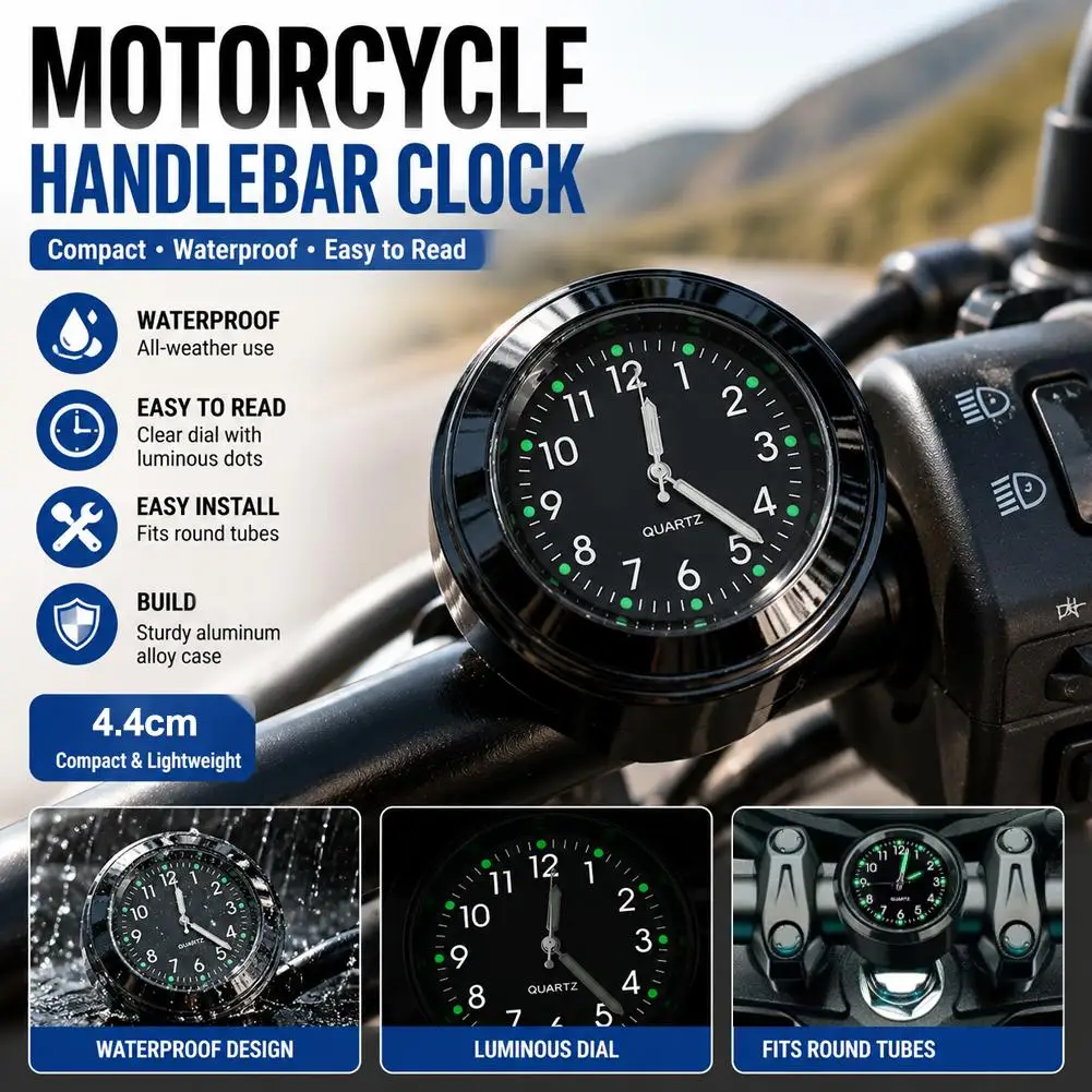 Glow-in-the-Dark Handlebar Clock with Waterproof Design