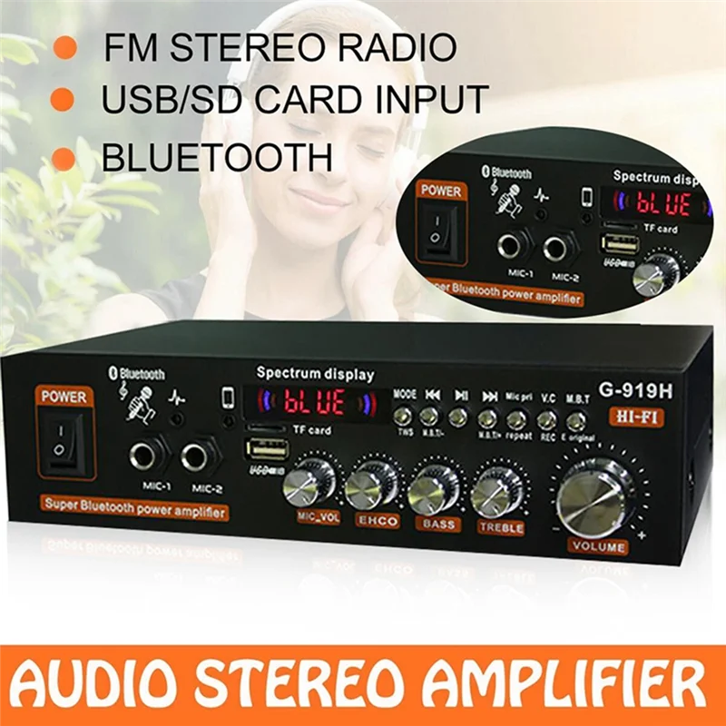 홈 파워 앰프 HIFI 블루투스 5.0 오디오 앰프, 서브우퍼 스피커, USB 앰프-EU 플러그, 1000W, G919H