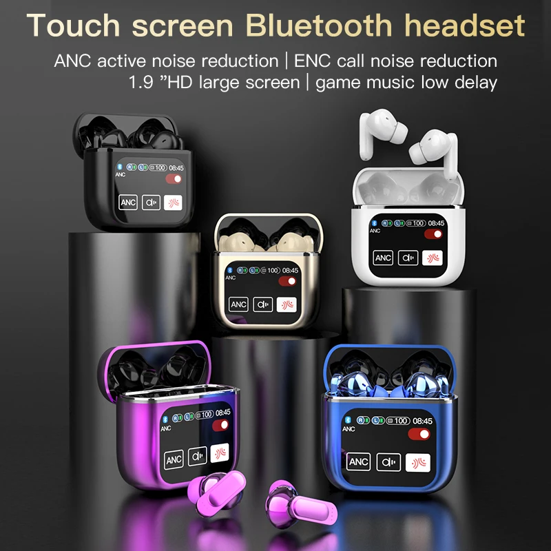 Color Screen Display True Wireless Bluetooth Earphones ANC Touch Screen TWS Noise Cancelling Earbuds Bluetooth 5.4 APP Headphone