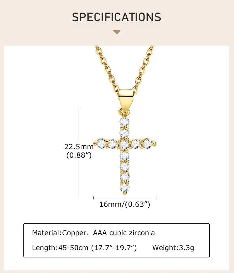 Danity Cubic Zirconia Cross Pendant Neckalce for Women, Stainles Steel Chain Adjustable