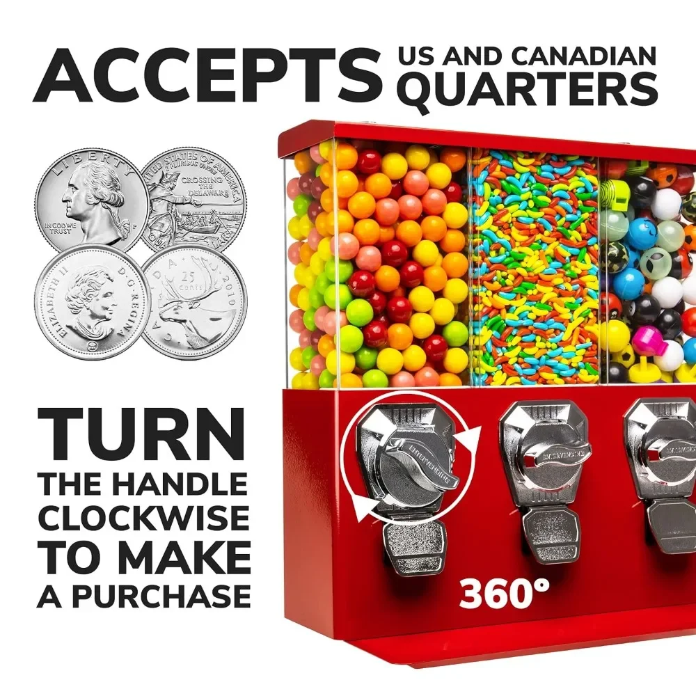 Gumball and Candy Machine with Stand - Red Triple Vending   Interchangeable Canister 2