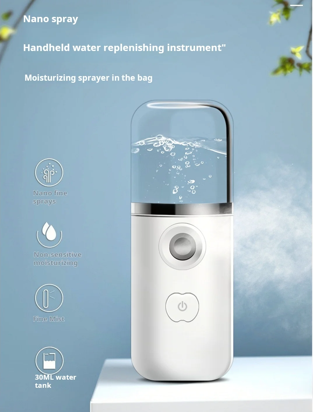 Description Picture 2 of itemPortable Mini Ultrasonic Humidifier Facial Sprayer Beauty Device Moisturizing Skin Care USB Rechargeable Skincare Tool