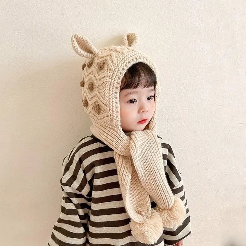 

1-6year-old Kids Hats,Scarf,All-in-one Hat,Autumn Winter Plush Baby Ear Protection Hat,Warm Winter Girl Korean Version Wool Caps