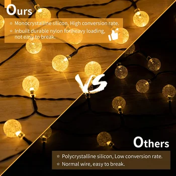 LED Solar String Lights Outdoor 60 Leds Waterproof Crystal Globe Lights with 8 Modes Garden Light for Patio Party Tree Decor 5