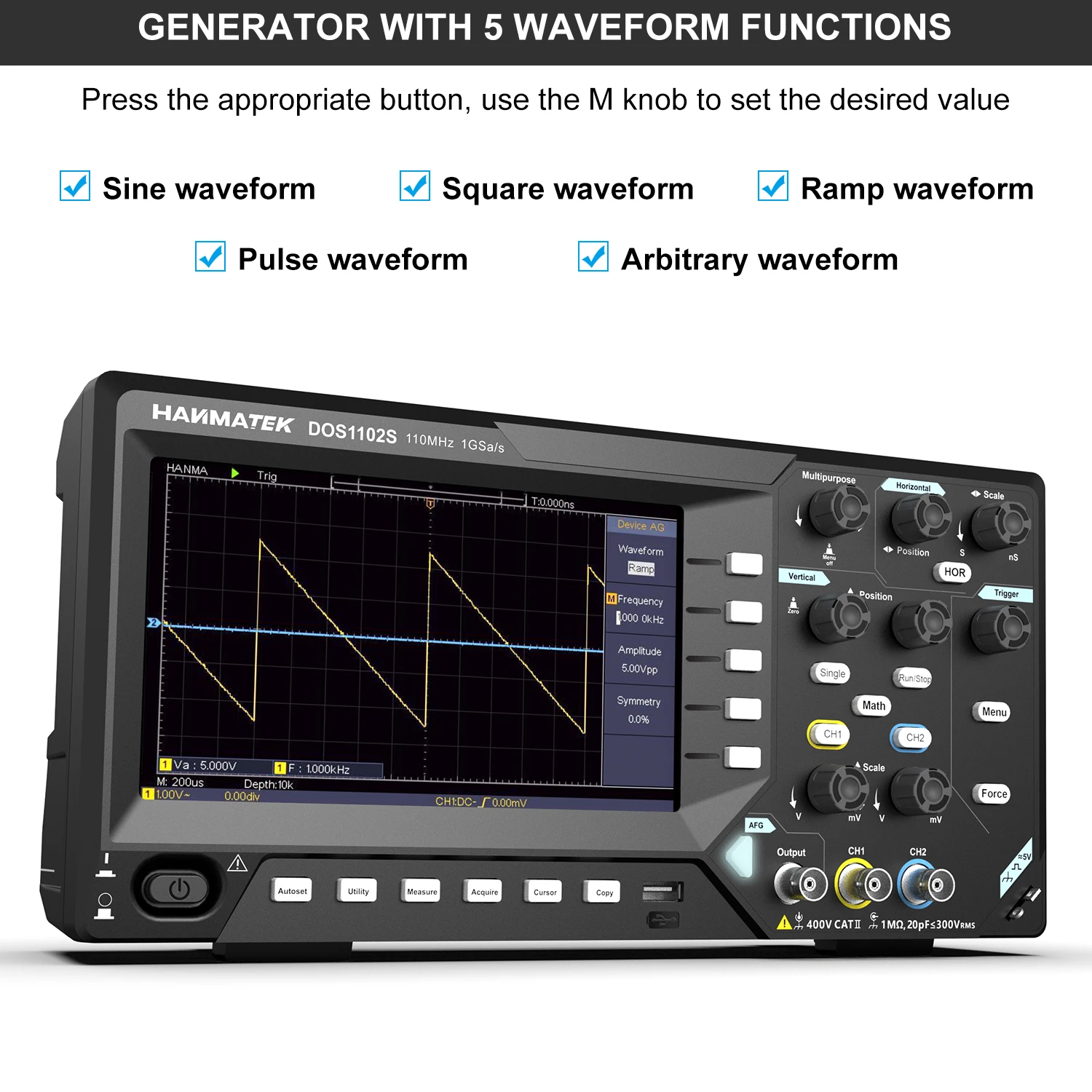 Hanmatek 2 in 1 Digital Oscilloscope 2 channel 100MhZ Signal Generator