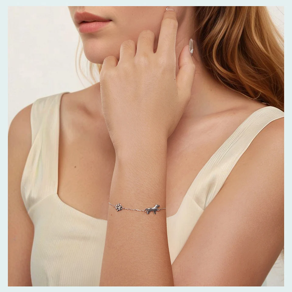 Sterling Silver Cute Cat Dog Bracelet For Women Pet Paw Links Girl - PeticaDeals