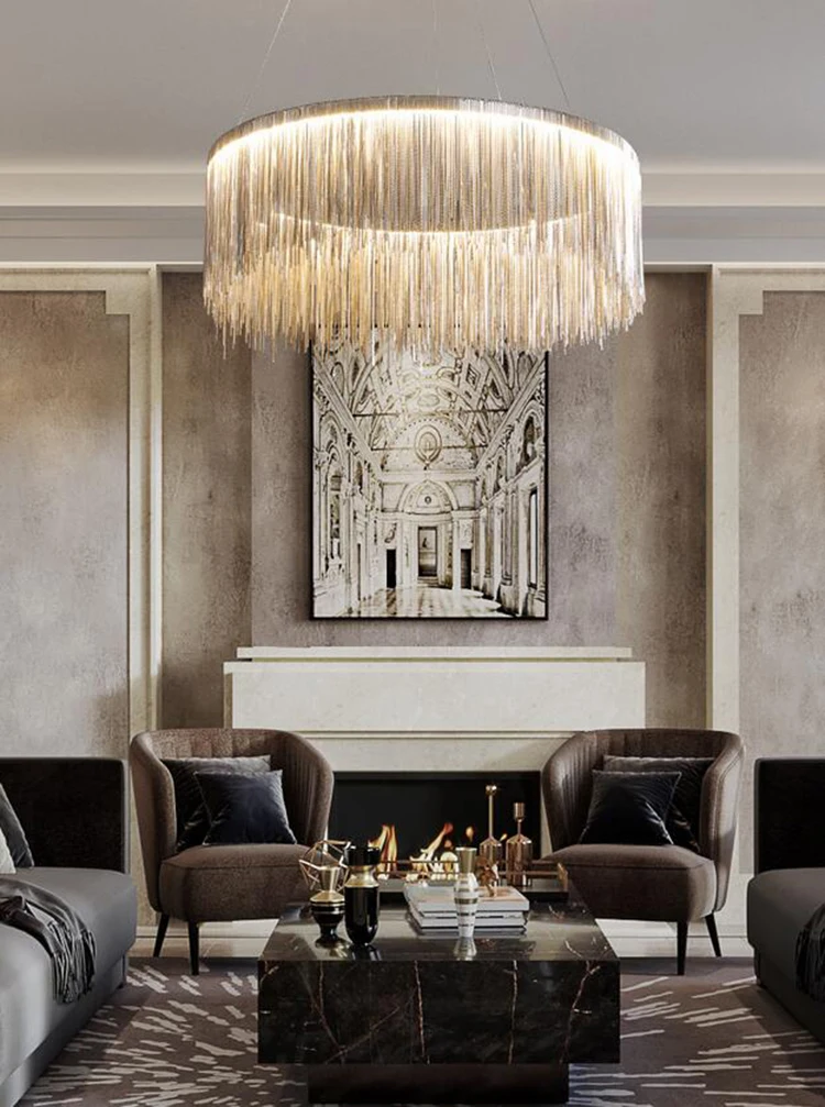 Description Picture 2 of itemNordic Style Living Room Tassel Chain LED Chrome Pendant Light Modern Dining Bedroom Open Kitchen Decorative Hanging Light