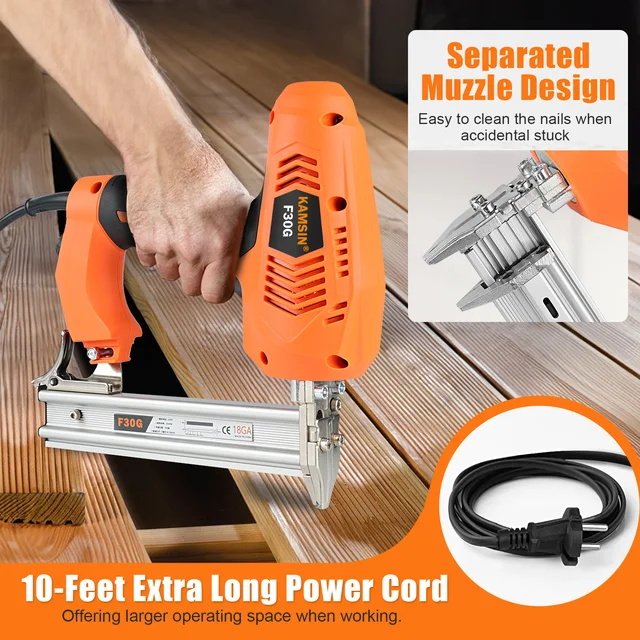 F30A 18 Gauge Pneumatic Brad Nailer – Fits Nails From 3/8" To 1-3/16" (10-30mm) – Air Powered Finish Nail Gun For Woodworking & Upholstery