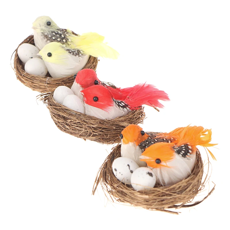 1 Set Artificial Feathered Birds Nest Egg Creative Craft Sculpture Decoration artificial feather bird decoration,resin ornament,resin ornaments,animal ornaments