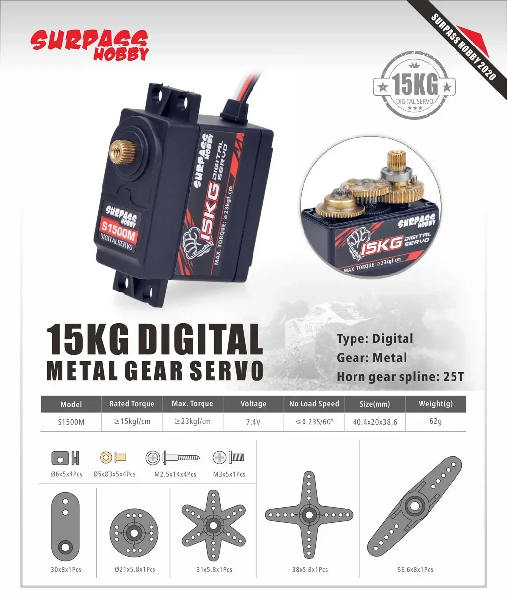 ÜBERTREFFEN HOBBY Servo RC High Speed Metal Gear Mini Servos 9G 17G 25G 6KG 15KG Digital Motor für 1/8 1/12 1/10 RC Auto Flugzeug – Detail 40