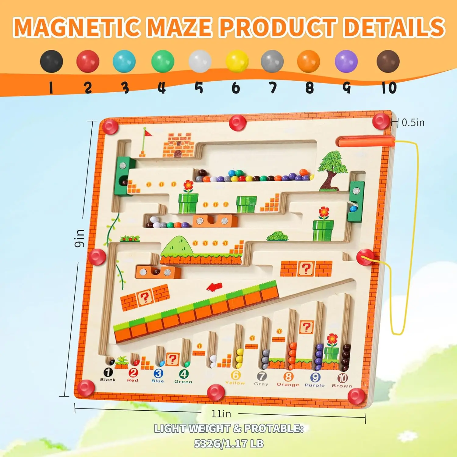 Kids toy Magnetic Color Number Maze Wooden Board Activities Counting Matching Game Montessori Fine Motor Skills Learning Toy