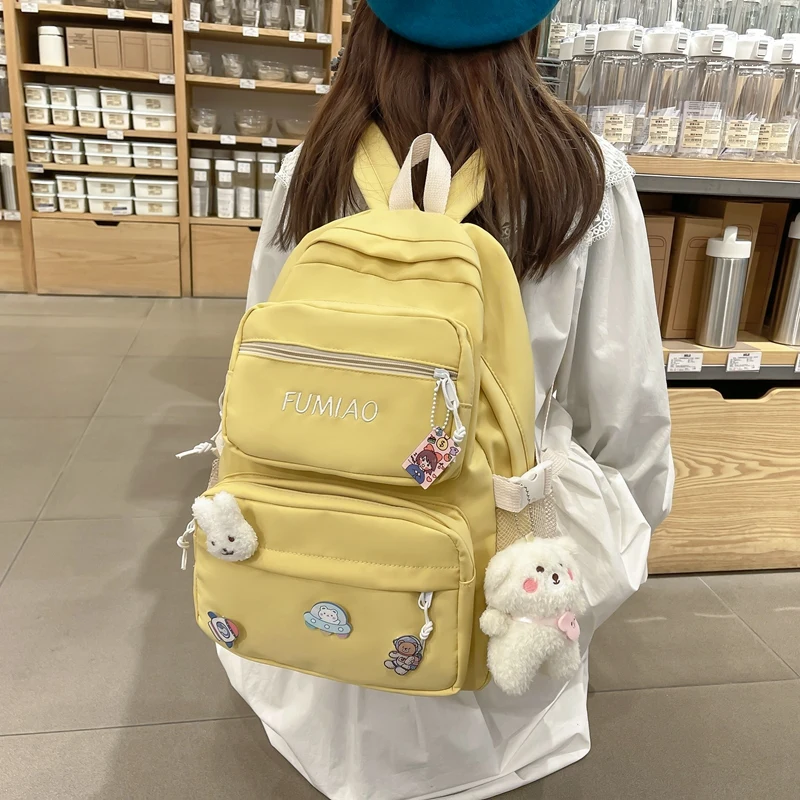 Cute Girl Travel Badge Pin Backpack Book Trendy Women School Bag Lady Kawaii College Backpack Fashion Female Laptop Student Bags