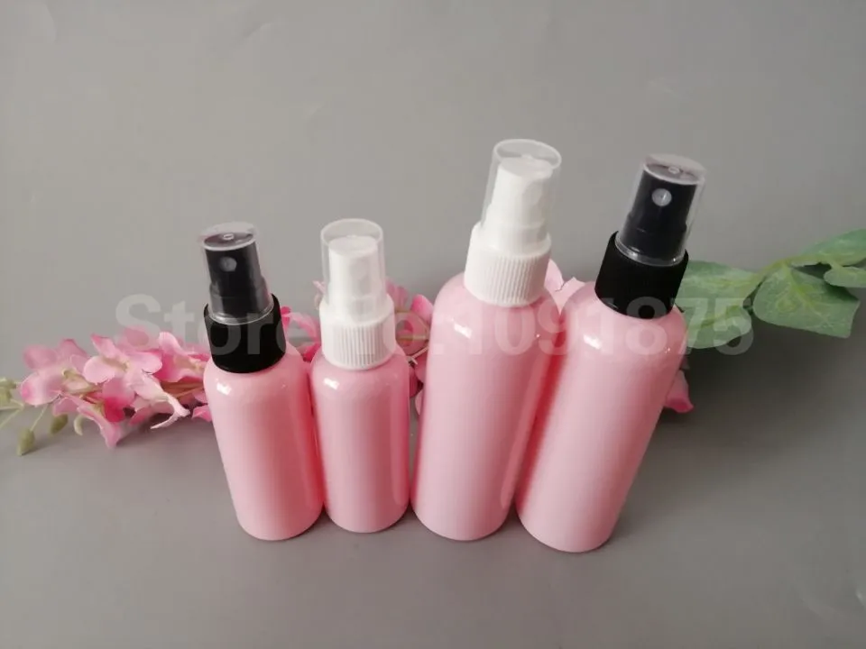 애완 동물 스프레이 병 50ml 100ml, 핑크 플라스틱 블랙 화이트 스프레이 향수 화장품 용기 핑크 색상 50 개