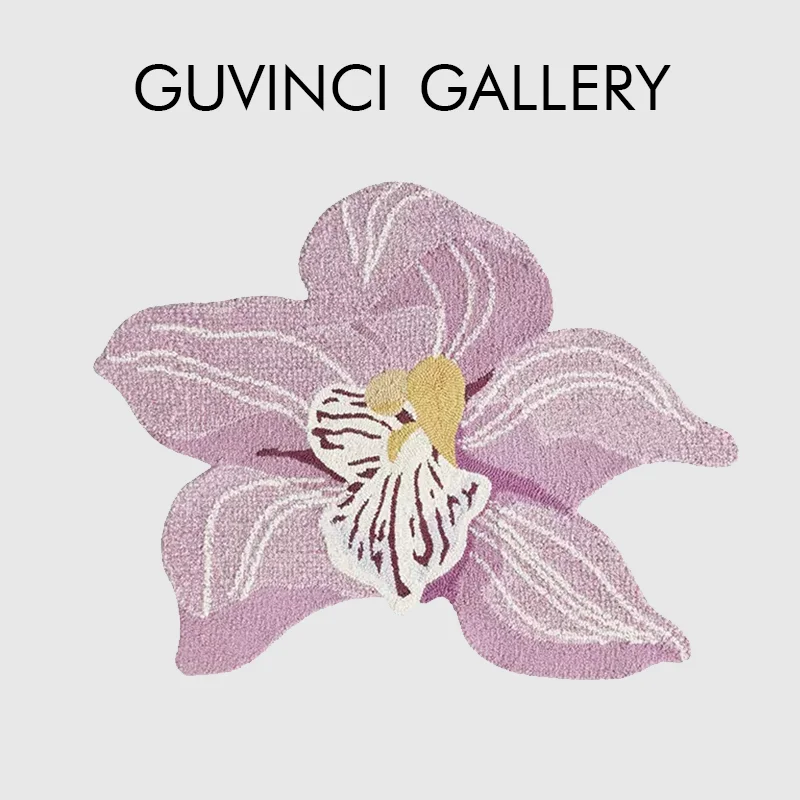 GUVINCI 럭셔리 울 카펫, 로맨틱 보라색 난초 꽃 모양 러그, 프랑스 거실 침실 클로크룸 바닥 매트, 100x130cm