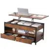 Lift Top Coffee Table - 39.4" Rectangle Coffee Table with Light & USB, Brown 2